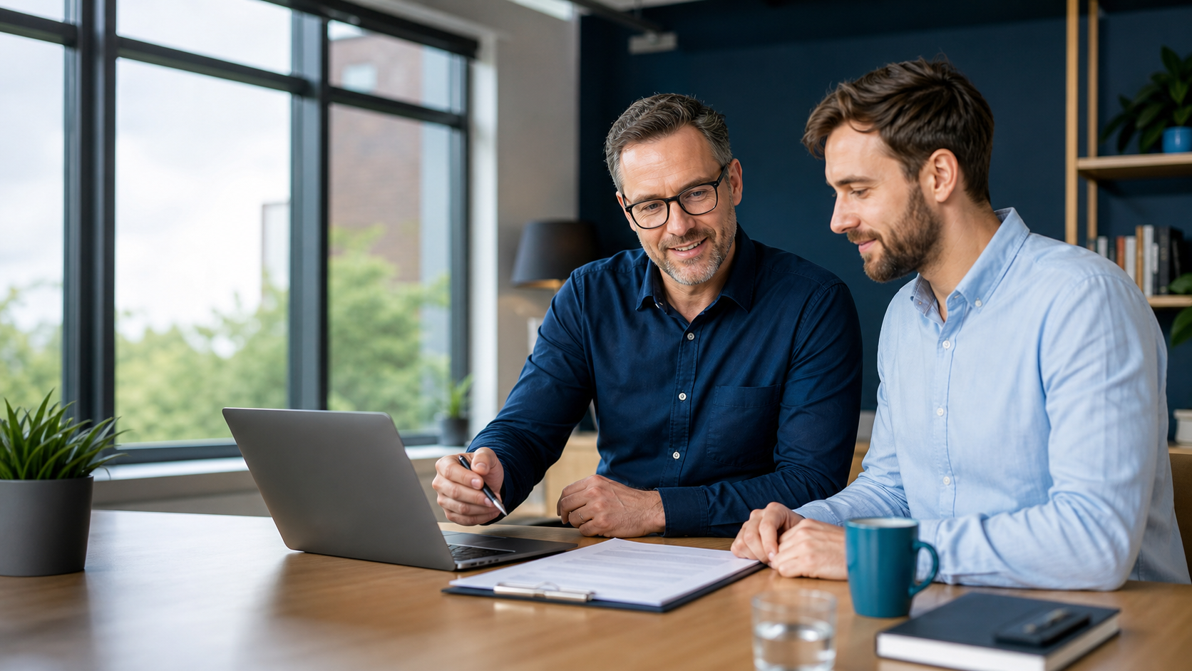 Unternehmer und IT-Berater planen gemeinsam einen sicheren Domainumzug